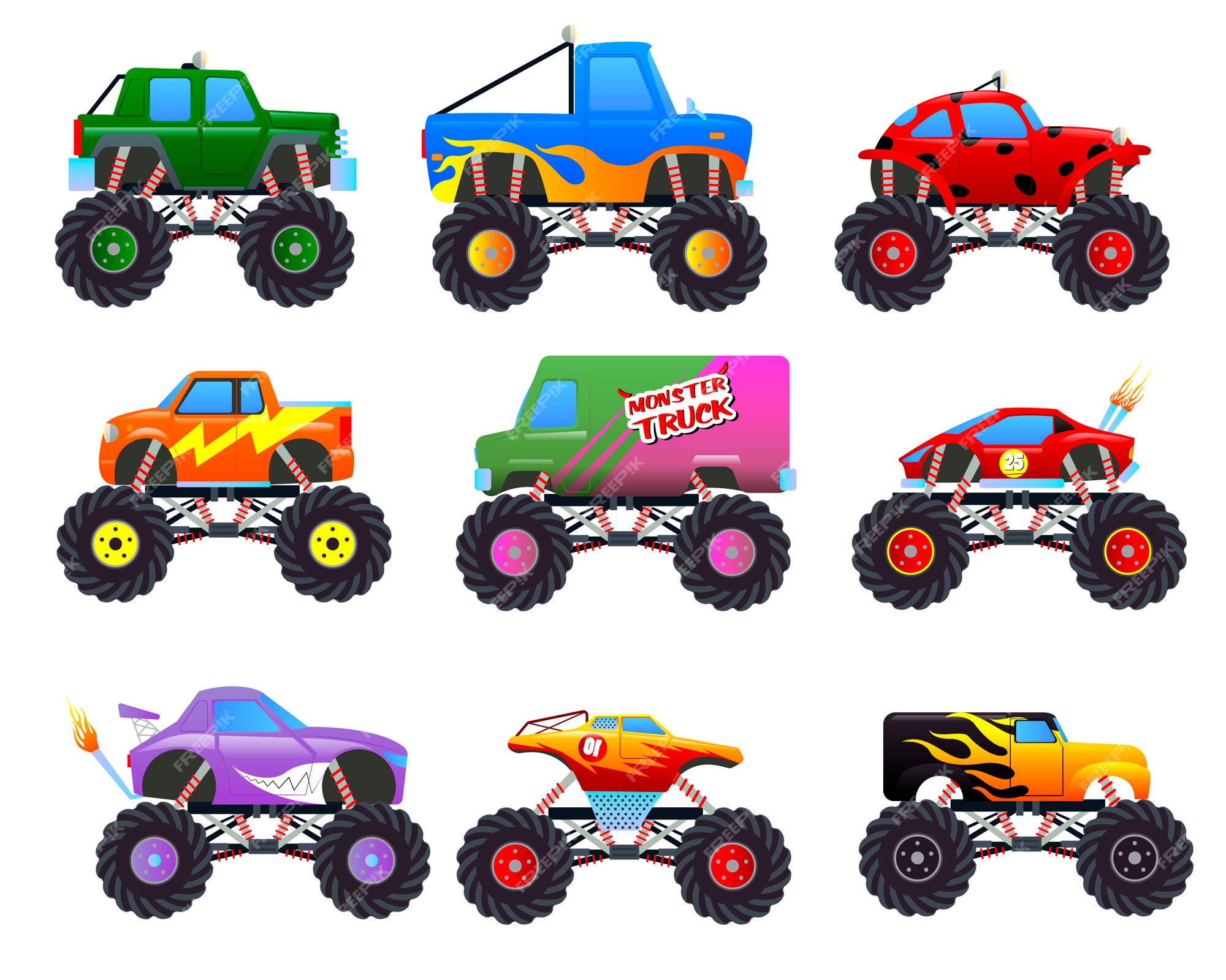 Monster Truck Bright Colorful Cartoon Auto Big Wheels Heavy Car Stock  Vector by ©Designer_things 587169284