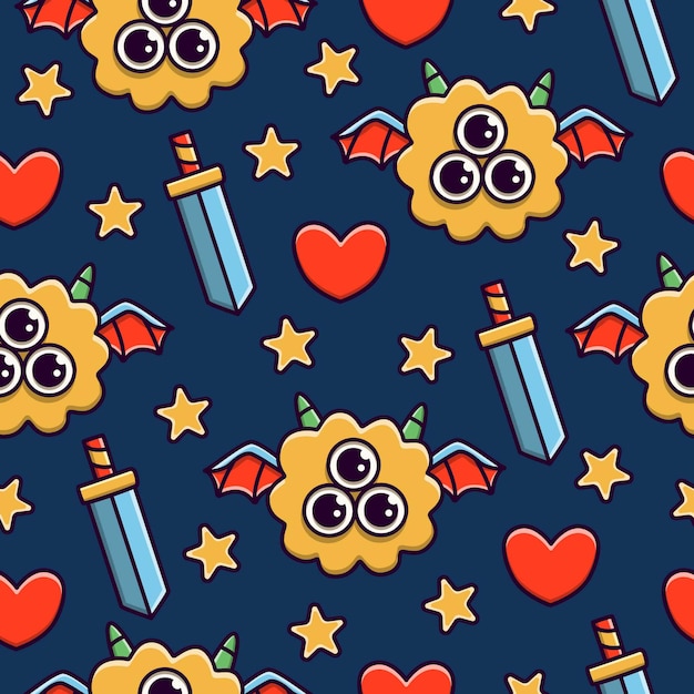 Monster cartoon doodle seamless pattern design