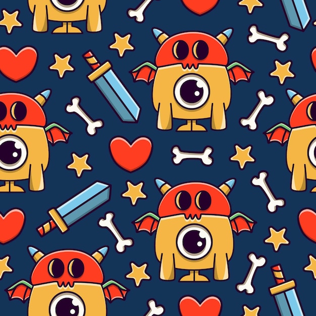 Monster cartoon doodle seamless pattern design