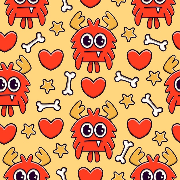 Monster cartoon doodle seamless pattern design