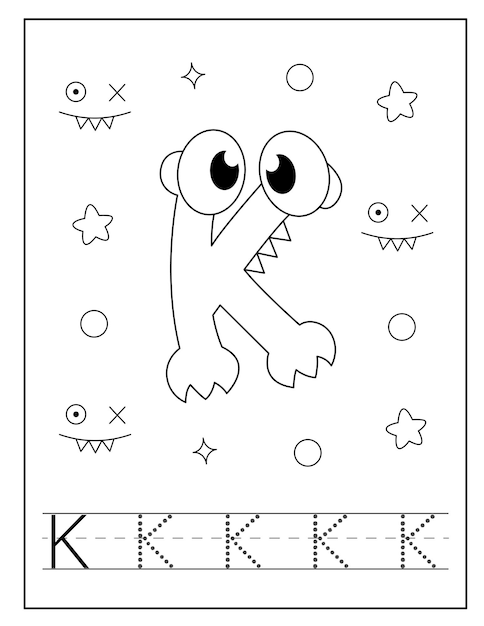 Vector monster character alphabet coloring pages for children