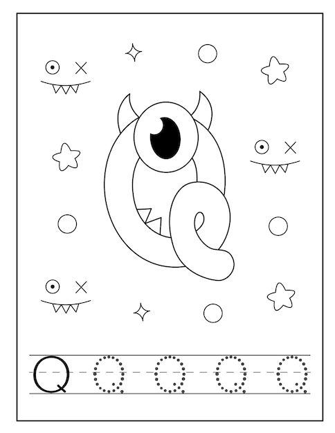 어린이를 위한 몬스터 캐릭터 알파벳 색칠 공부 페이지