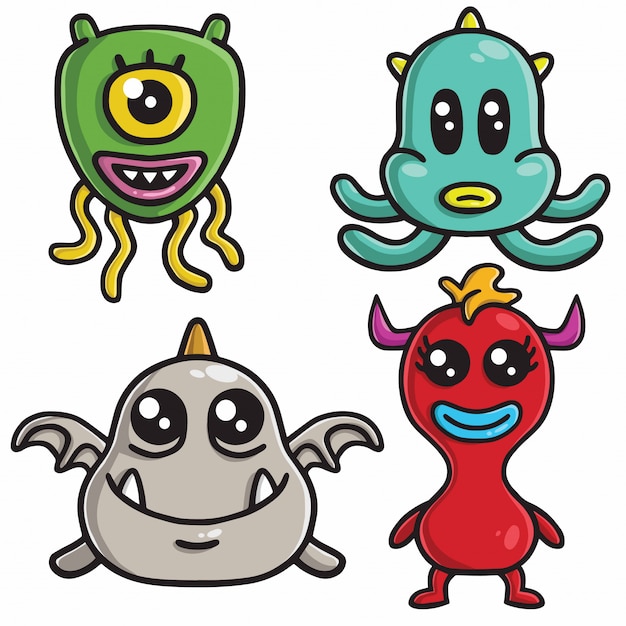 Monster Character Design Vector Cartoon Set 