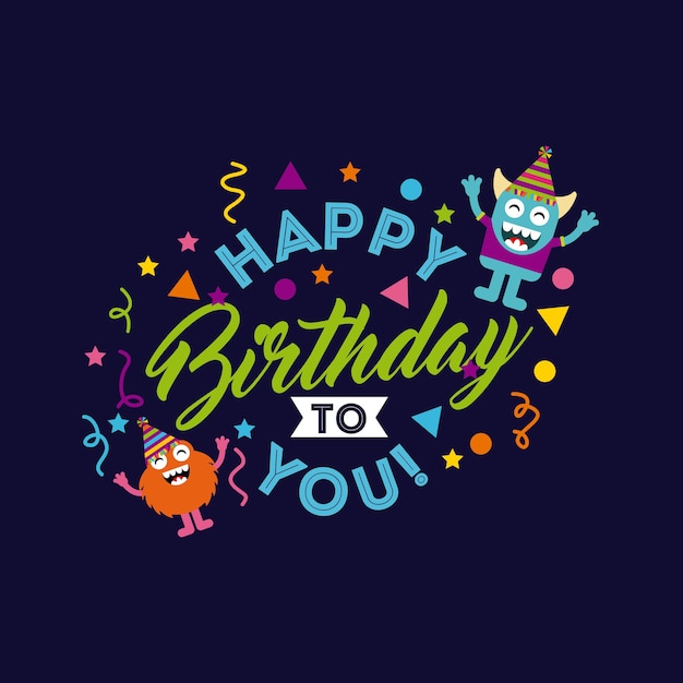 Vector monster characters in birthday party