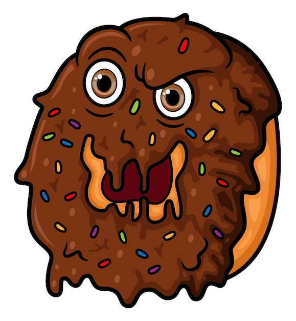 Personaggio mascotte dei cartoni animati di ciambella di cioccolato mostro