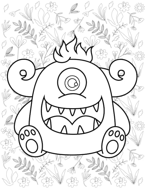 Monster Coloring Page, Monster Vector, Monster White and Black, Monster Coloring for Kids