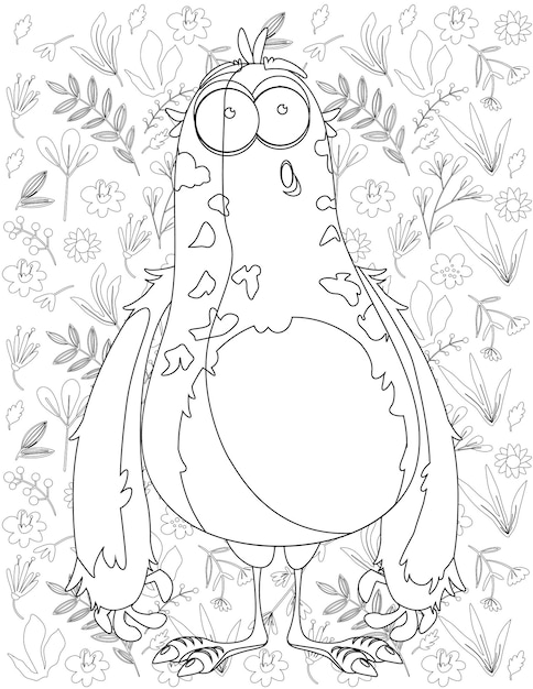 Monster Coloring Page, Monster Vector, Monster White and Black, Monster Coloring for Kids