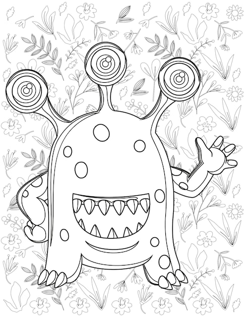 Vector monster coloring page, monster vector, monster white and black, monster coloring for kids