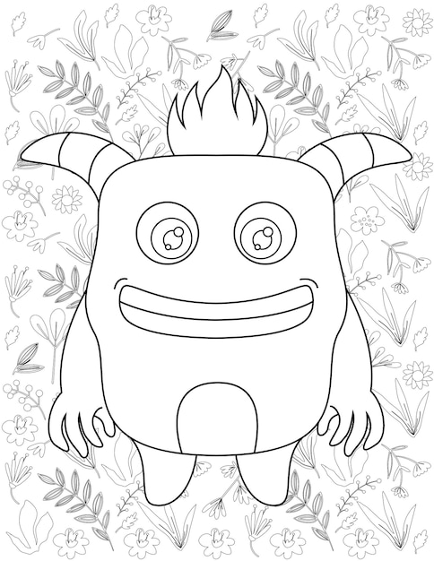 Monster Coloring Page, Monster Vector, Monster White and Black, Monster Coloring for Kids