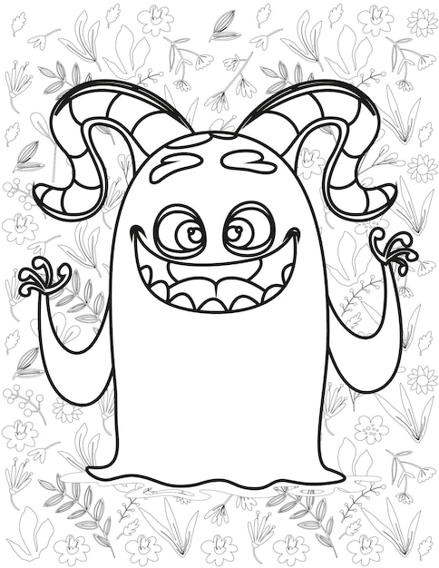 Vector monster coloring page, monster vector, monster white and black, monster coloring for kids