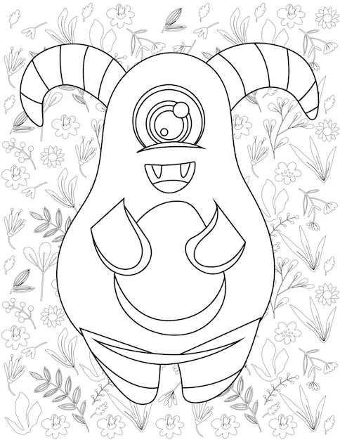 Monster Coloring Page, Monster Vector, Monster White and Black, Monster Coloring for Kids