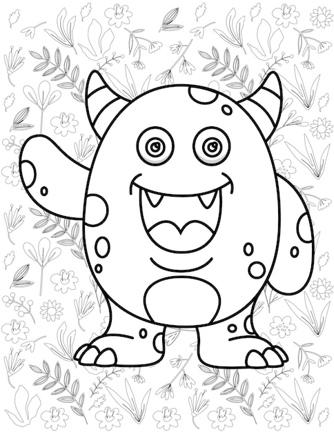 Monster Coloring Page, Monster Vector, Monster White and Black, Monster Coloring for Kids