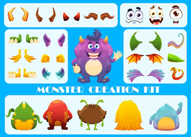 Vector monster creation kit cartoon personage constructor