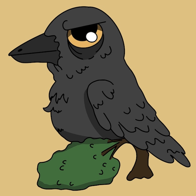 Monster crow sitting on a tree halloween illustration