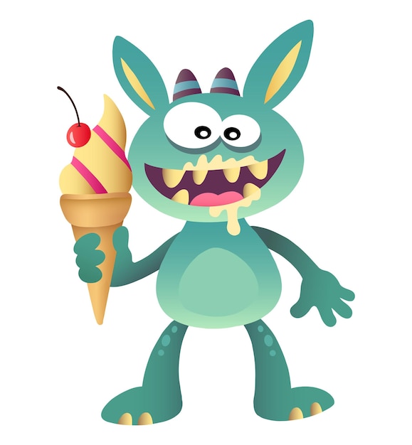 monster cute rabbit with ice cream
