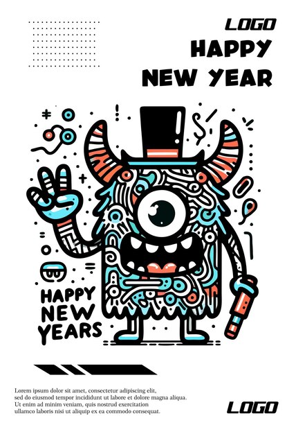 monster doodle with new years theme vector