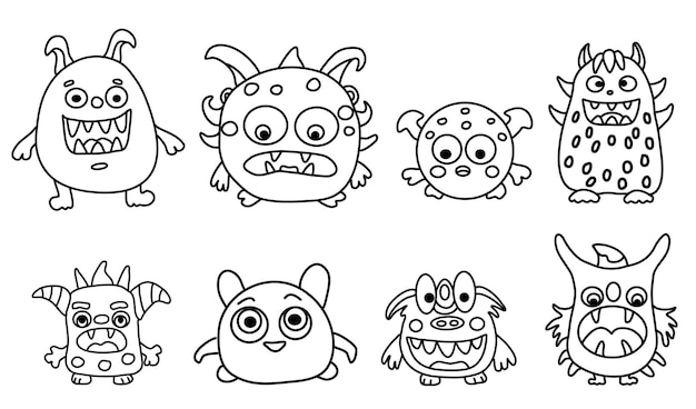 Vector monster doodles set illustration monster set doodles for sticker funny and cutes monster doodle i