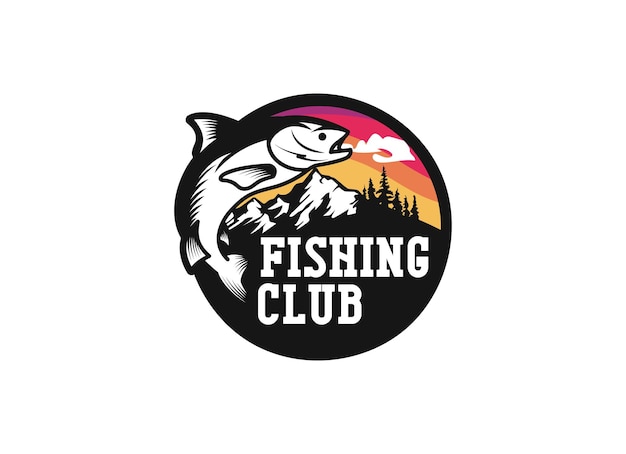 Monster fish emblem logo Fishing logo design template