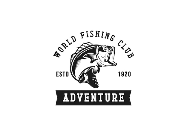 Monster fish emblem logo fishing logo design template