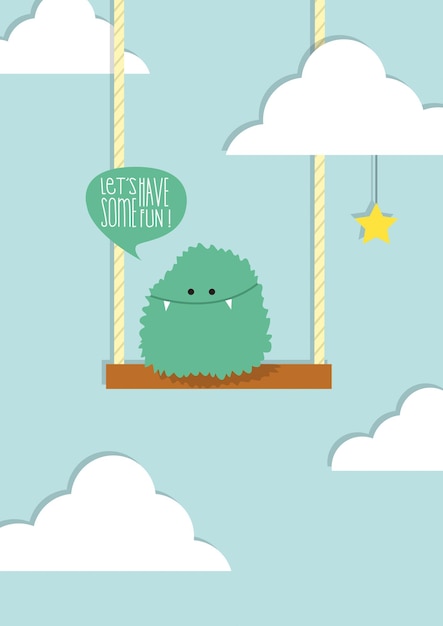 Monster fun on a swing vector illustration