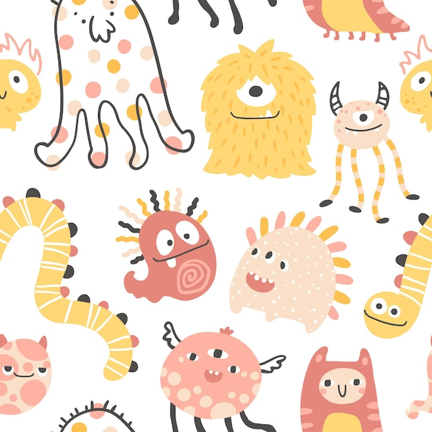 Monster halloween seamless pattern cute cartoon characters in simple scandinavian style