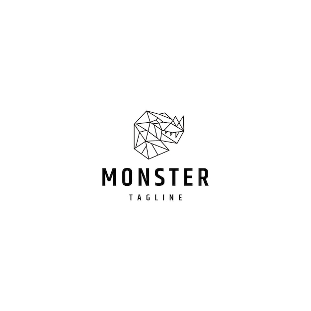 Monster head line art logo design template