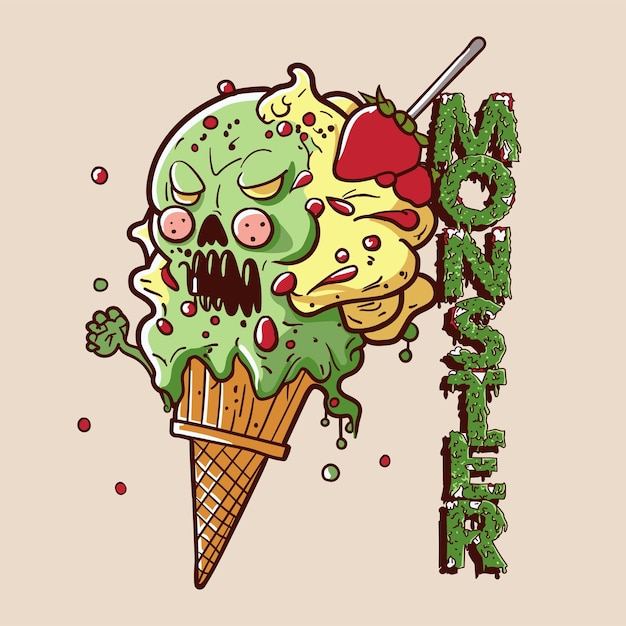 Monster ijs illustratie vector tshirt ontwerp