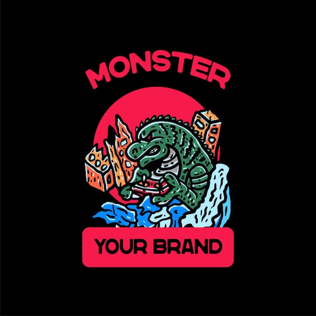 Tシャツのモンスターイラスト和風ヴィンテージ