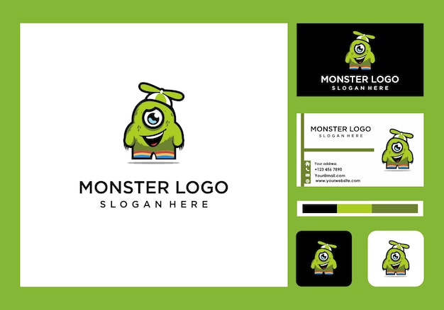 Monster logo green and business card icon