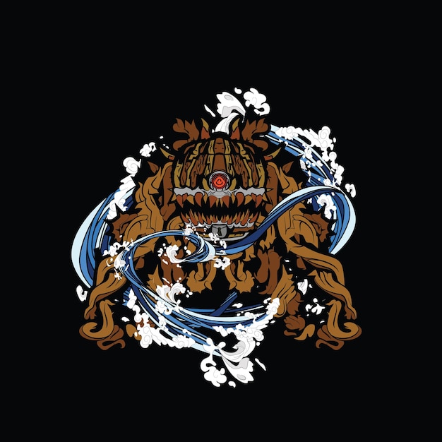 Monster logo illustration design for sukajan is mean japan traditional cloth