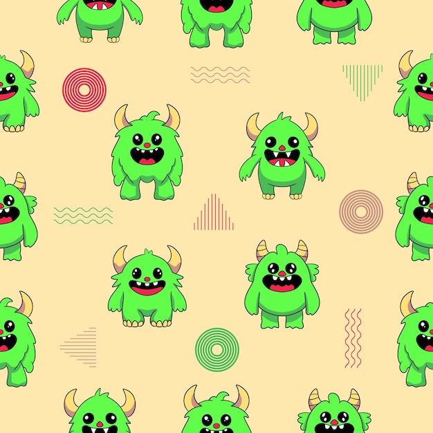 monster lovely cute mascot characters seamless pattern premium vector