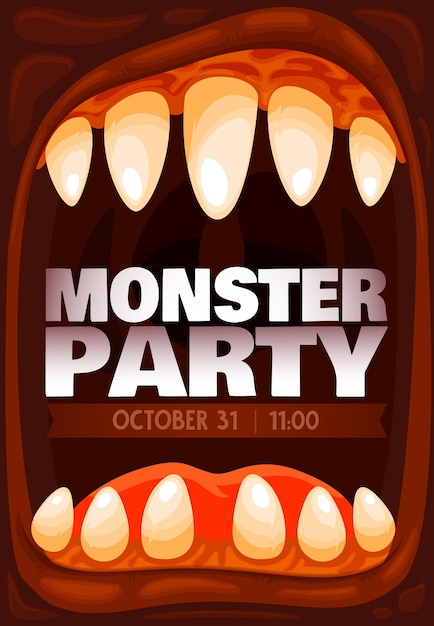 Monster party invitation, halloween zombie mouth