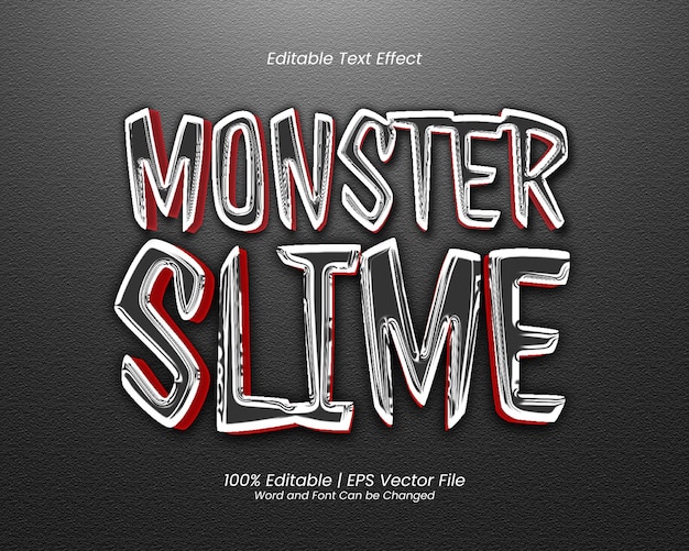 Monster slime liquido rosso argento cromato effetto testo modificabile 3d vettore premium