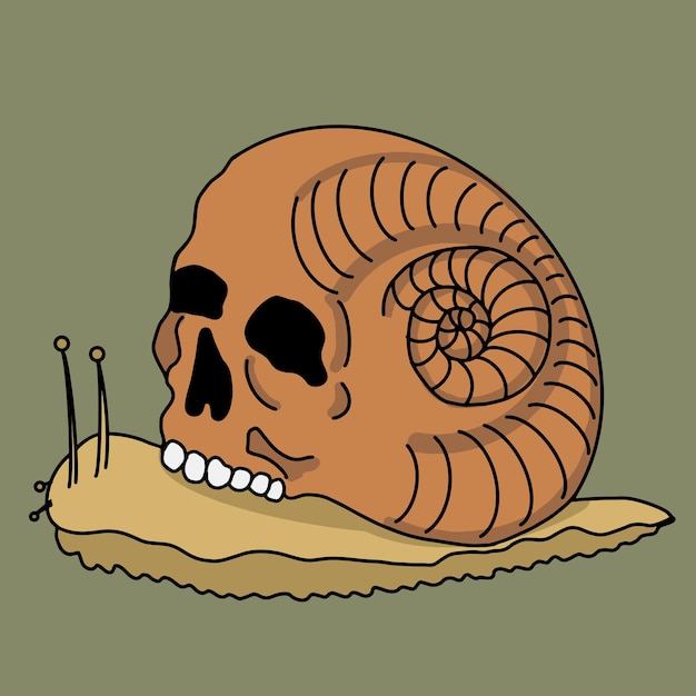Monster snail with a skull instead of a shell halloween illustration