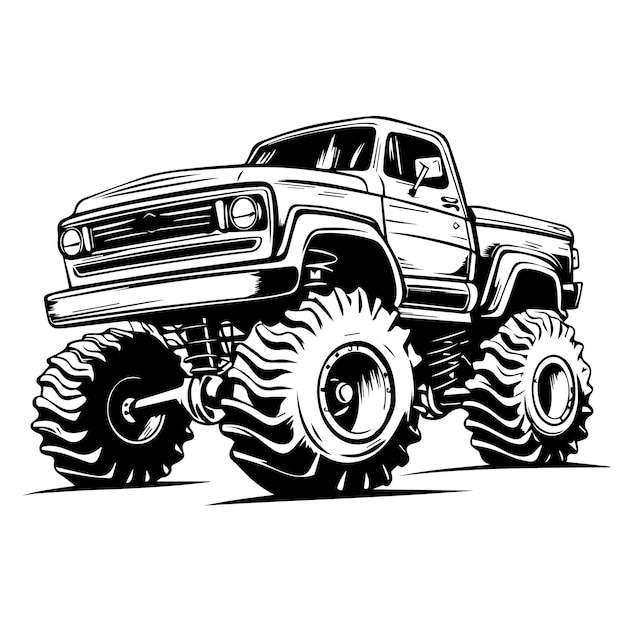 monster truck black and white vector template set for cutting and printing