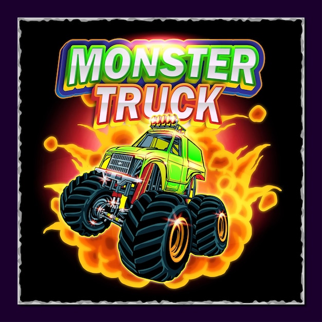 MONSTER TRUCK EDITABLE TEMPLATE POSTER ILLUSTRATION