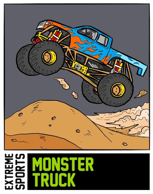 Иллюстрация экстремальных видов спорта Monster Truck с фоном