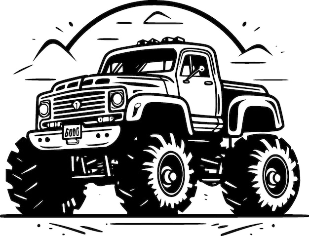 Минималистская и плоская векторная иллюстрация Monster Truck