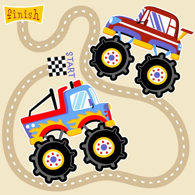 Monster truck race cartoon vector