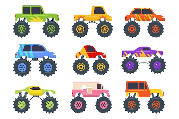 Monster truck vehicle or car and extreme transport vector illustration