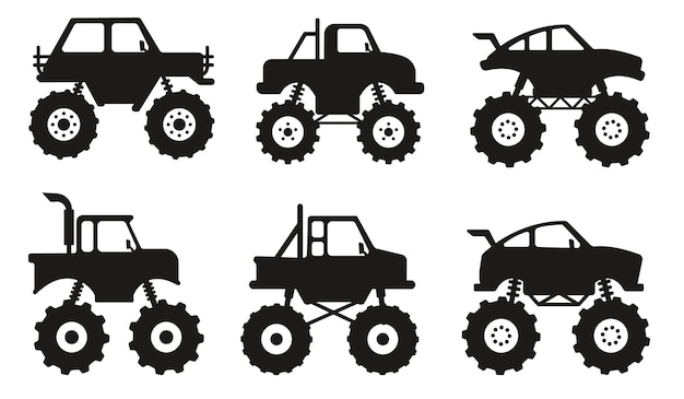 Monster trucks pickup truck isolated Vector Silhouettes