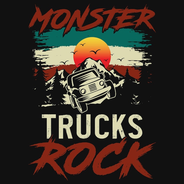 Vettore design della maglietta di monster truck rock