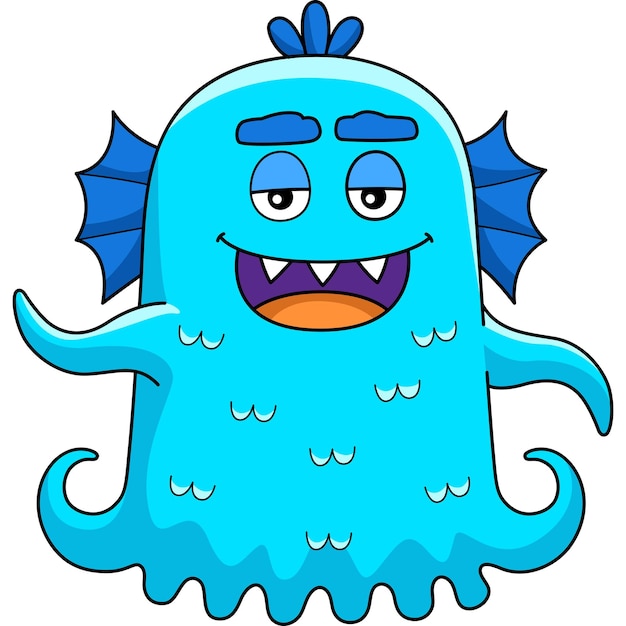 Monster With Fins Cartoon Colored Clipart