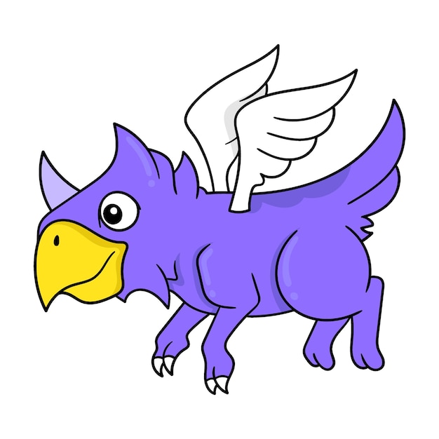 Monster with the head of an eagle with the body of a flying dog doodle icon image kawaii