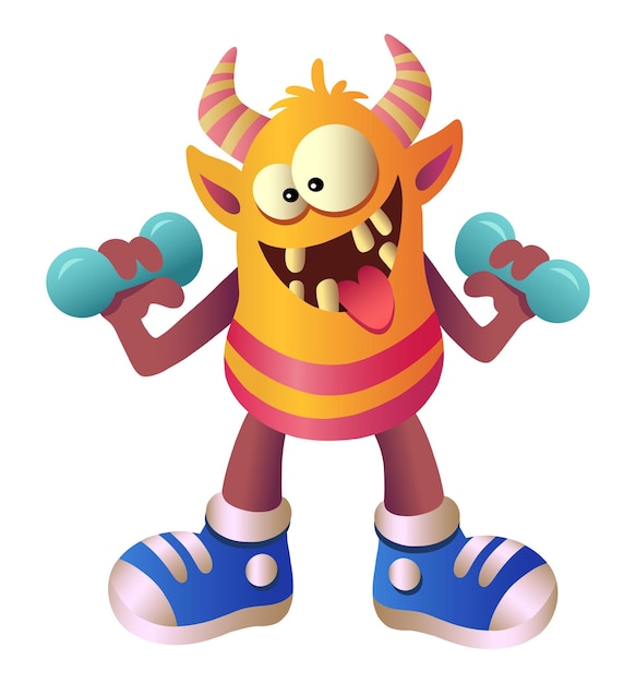 Vector monster with horns character fitness activity