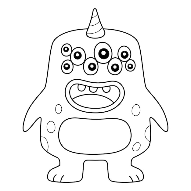 Monster with multiple eyes coloring page for kids