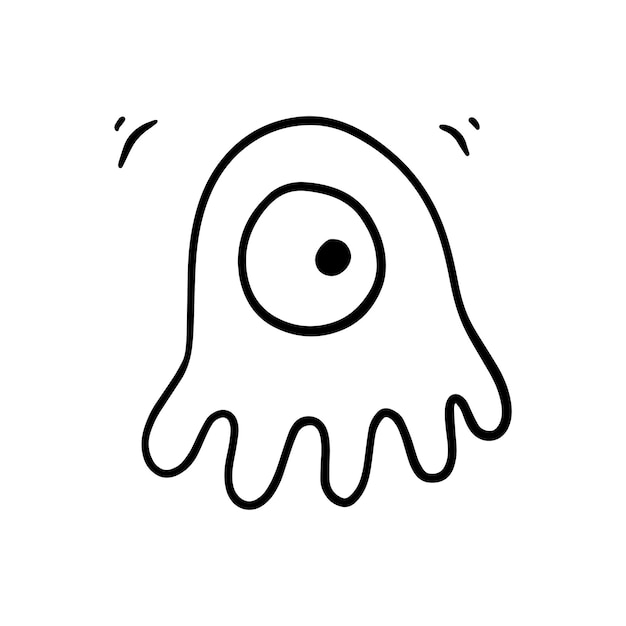 Monster with one eye and alien tentacles doodle linear cartoon coloring