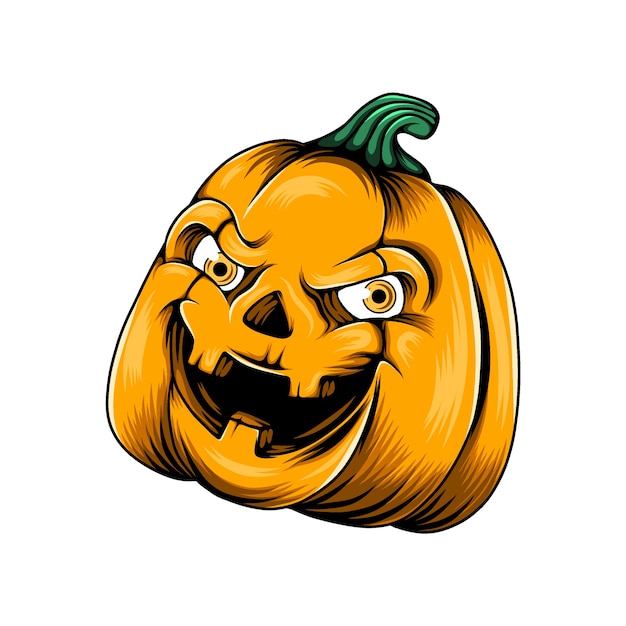 Monster yellow pumpkin with two yellow eyes and the holes nose in his face