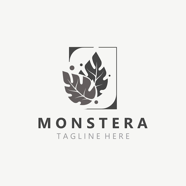 몬스테라 델리시오사 (Monstera deliciosa) 잎 자연 로고 디자인 평평한 식물 아이콘 디자인 일러스트레이션 템플릿