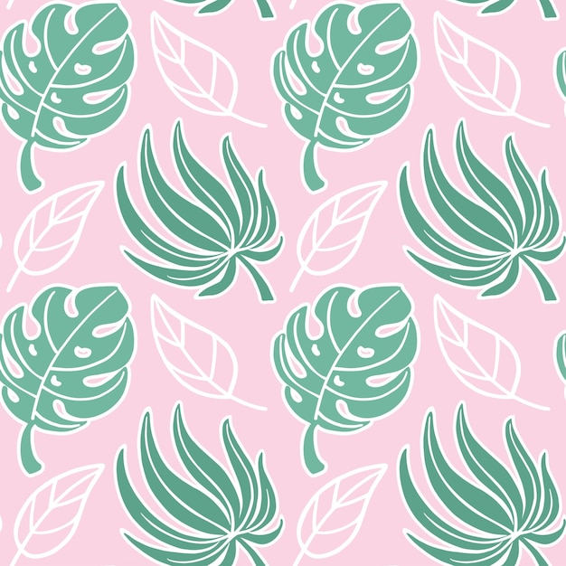 Monstera exotische bladeren op roze achtergrond Zomer print Naadloos patroon voor het inpakken van stoffen